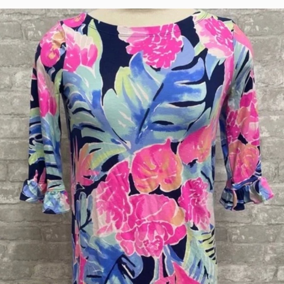 🌺🌺Lilly Pulitzer Sophie Ruffle High Tide Navy Tropicolada Dress🌺🌺 - Picture 4 of 9